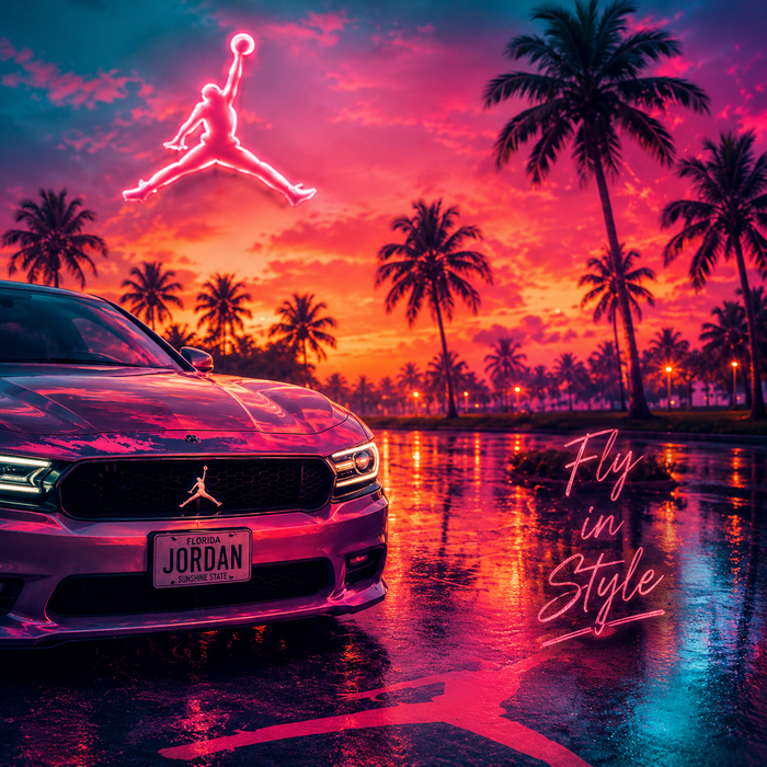 Fly in Style – Tropical Sunset Luxury Car Wall Art