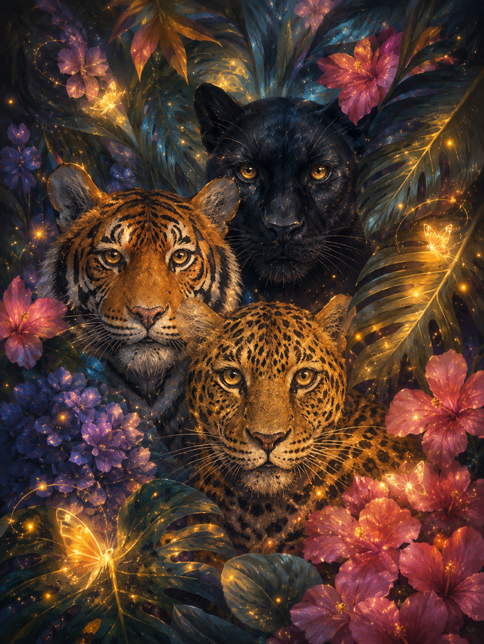 Mystical Jungle Guardians – Fantasy Big Cat Wall Art